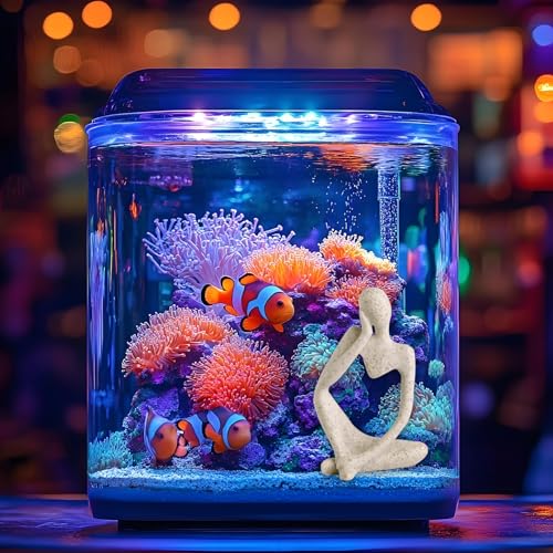 Fish Aquarium Decor Ornaments Sandstone Thinker Statue Minimalist Fish Tank Decorations Small Accessories Resin Abstract Home Decor Fish Toy for Betta Cichlid Goldfish Shrimps Hermit Crabs Turtle - color: Left Thinking