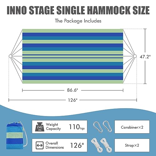 INNO STAGE Brazilian Hammock with Tree Straps - Cotton Hammocks Portable Hammock with Carry Bag for Backyard, Porch, Outdoor and Indoor Use - color: Blue Green, size: X-Large