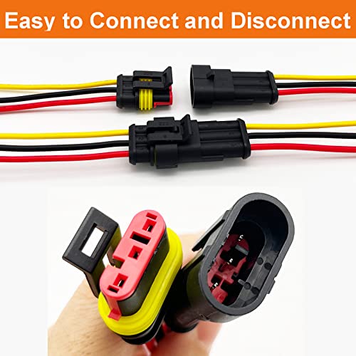 18 AWG 3 Pin Connector Waterproof Wire Connectors 3 Pin Automotive Electrical Connectors Quick Disconnect 3 Wire Connectors with 18 Gauge Wire (10 Kits) - color: 3 pin 10 sets, size: 18 AWG