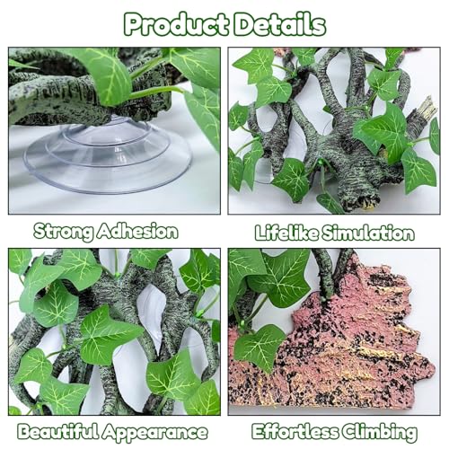 BNOSDM Reptile Climbing Branch,Crested Gecko Climb Corner Branch with Suction Cup,Bearded Dragon Resin Tree Branches,Reptile Tank Rainforest Background Decor for Lizard Chameleons Hermit Crabs Spiders