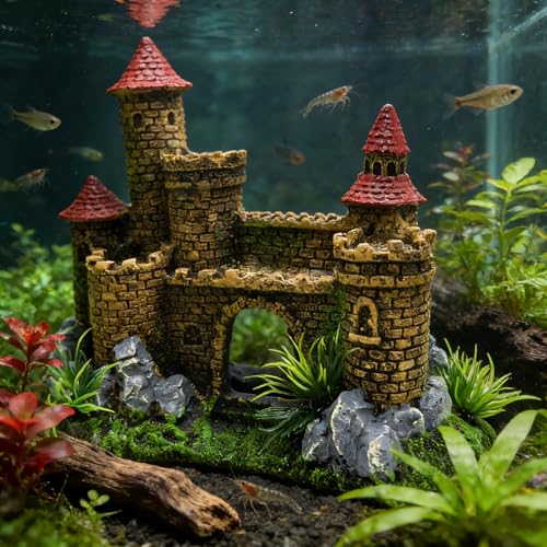 M2cbridge Aquarium Decor Castle Shipwreck Ornament Underwater Landscape(Yellow Castle) - color: Yellow Castle