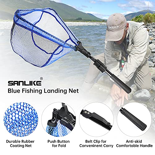 SANLIKE Fishing Net Folding Landing Net with Extra Long Telescoping Pole Handle, 37-98.4inch Rubber Coated Fishing Net for Easy Catch Release, Fish Net for Kids and Adults, 98.4"/ 71"/ 50.4"/ 43"/ 37" - size: 39.3-70.8"