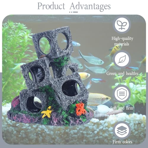 Saim Aquarium Decorations 3 Stacked Stone Cave Hideaway for Aquatic Pets to Breed, Play and Rest, Decor Stone for Betta, Gold Fish Hideout - No Moss