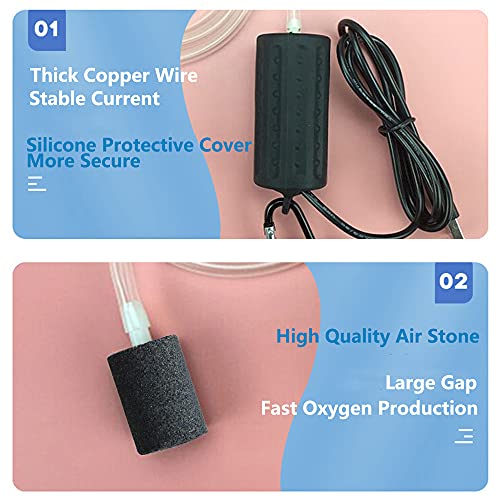 Aquarium Air Pump Mini USB Fish Tank Oxygen Air Pump Portable Ultra Silent Air Aerator Pump Energy Saving Oxygen Bubbler with Air Stone and Single Outlet Silicone Tube 1W - color: Sky Blue