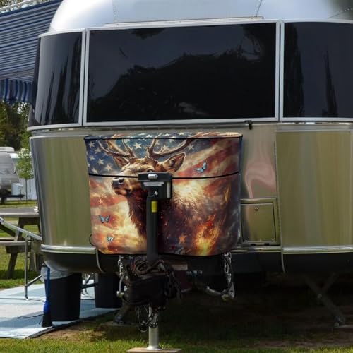 American Flag Deer RV Propane Tank Cover for Travel Trailer Replacement Cover for RV/Trailer/Camper Double 20lb Propane Tank Protector - color: American Flag Deer, size: Small-Double 20LB