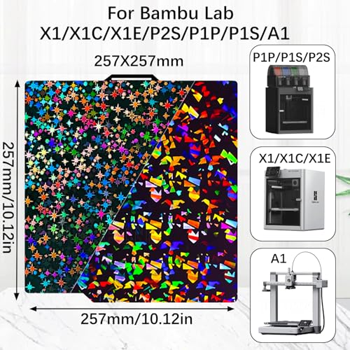 Upgraded 257x257mm X2D Build Plate for Bambu Lab P2S X2D X1 X1C X1E P1P P1S A1,Double Sided Textured Flake+Galaxy Spring Steel Sheet Flexible Plate Heated Bed Platform for Bambu Lab 3D Printers - color: H2H(Flake+Galaxy), size: For X2D/P2S/ X1/X1C/X1E/P1P