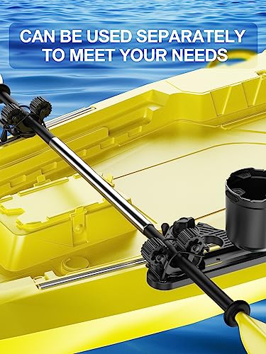Dual Kayak Paddle Holder, Multi-Functional Kayak Paddle Holder, Dual Head Kayak Track Mount Accessories with Two Security Tethers - Kayak Oar/Fishing Net/Gaff Holder for Fishing