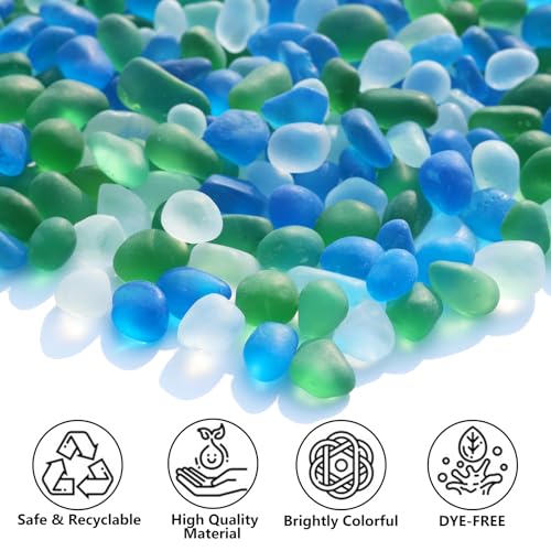 QYGL Sea Glass Stones - 0.55LB Green Mixed Frosted Glass Pebbles Gemstones - Perfect for Aquarium Rocks, Fish Tank Gravel, Vase Fillers, DIY Crafts, and Home Decor - color: Green Mixed