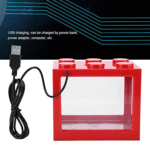 Desktop Mini Fish Box, Aquarium Fish Decorative Mini Aquarium USB LED Light Lamp Fish Desktop Lamp Fish for Box Office Tea Table Decor(Red)