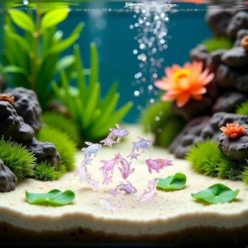 200Pcs Multicolour Cute Mini Shiny Miniature Resin Goldfish Figurines, DIY Terrarium Crafts Ornament Accessories, Mini Gardens Decor, Fairy Garden Accessories Ornament, Garden Sculptures and Statues