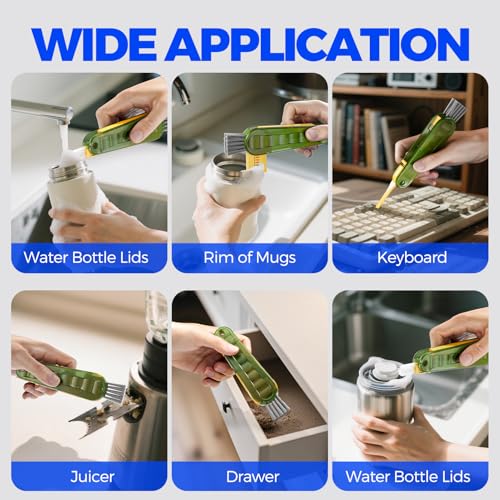 6 Pack Holikme 4 in 1 Cup Lid Cleaning Brush Set with 3 Straws, Multifunctional Bottle Brush, Silicone Cup Lid Gap Cleaner, Durable Bristle Crevice Cleaning Brush, Olive - color: Olive