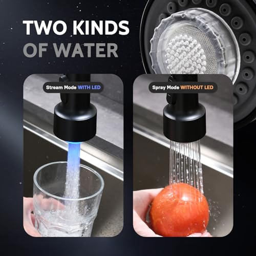 WEWE Kitchen Faucets with LED Light, Kitchen Faucet with Pull Down Sprayer Commercial Stainless Steel Single Handle Spring Farmhouse RV Sink Faucet, Matte Black - color: Matte Black, style: Modern