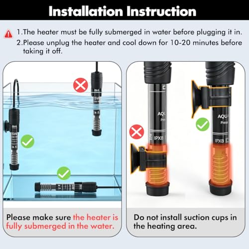 Submersible Aquarium Heater, Adjustable Fish Tahk Heater with Free Thermometer Suitable for Marine Saltwater and Freshwater - size: R25