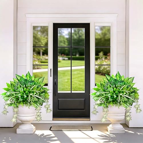 Livole 24Pcs 14 Styles Artificial Plants Outdoor Realistic UV Resistant Flowers Large Bunches Faux Greenery Stems Boston Fern for Garden Porch Planter Window Box Home Decor - size: 24Pcs