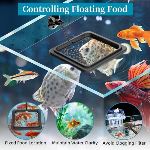 DaToo Fish Feeding Ring Aquarium Square Floating Food Feeder Circle with Strong Suction Cup Fish Tank Feeding Ring for Betta Goldfish Guppy