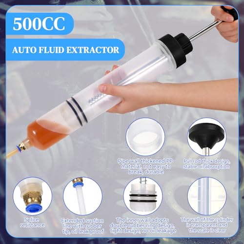 Gisafai 500cc Fluid Extractor Automotive Pump Manual Oil Extractor Pump Syringe for Gasoline Hand Cleaner for Power Steering, Hydraulic Fluid(Black) - color: Black, size: 500cc
