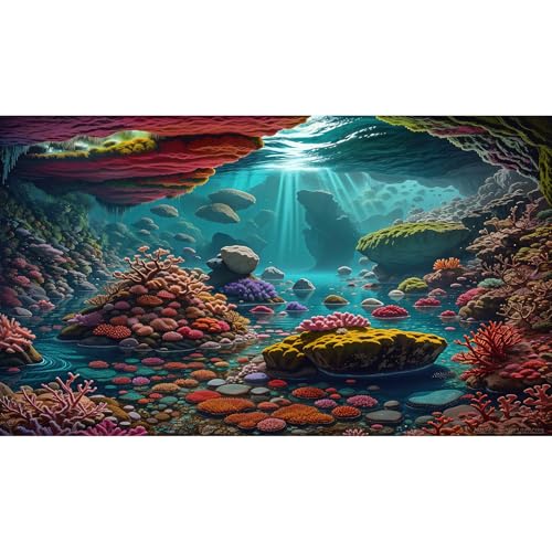 Under The Sea Aquarium Background Underwater Scene Tropical Corals Fish Tank Background Deep Ocean Sea Colourful Reefs Cave Sunray Aquarium Tank Backgrounds Ocean Seabed Life Backgrounds 24x12in - color: Red_Brown, size: 24(W)x12(H)inches/ 60(W)*30cm(H)