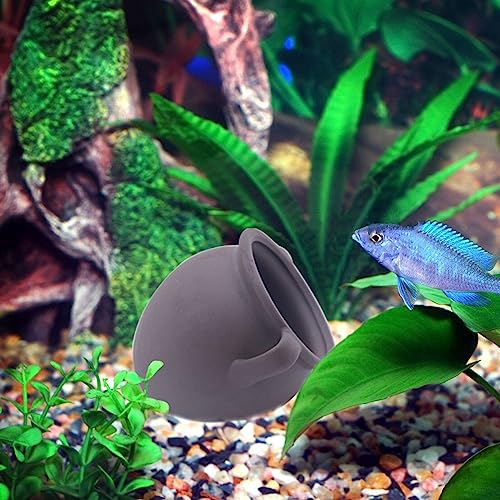 AnRui Ceramic Jar Aquarium Ornament Decor Natural Clay Vase Betta House Hideout Cave Pot Fish Tank Decorations Accessories for Cichlid, Small Fish, Shrimp to Play Hide Breed Habitat, Small - size: Small