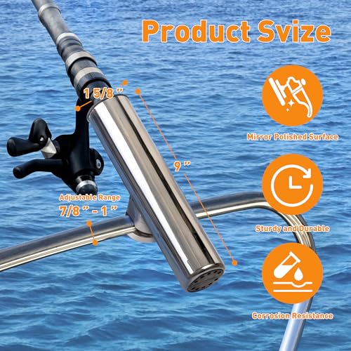 2 Pack Fishing Rod Holders for Boat Rail Mount, Stainless Steel Clamp on Rod Holder for Marine Boat, Fishing Boat, Pontoon, Jon Boat