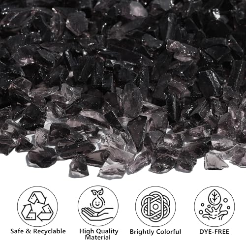 QYGL Crushed Glass for Resin Art, DIY Crafts, and Home Decor - 0.9LB Black Broken Glass Pieces 3-6mm, for Vase Fillers, Tabletop Fire Pit, and Aquarium - color: Black