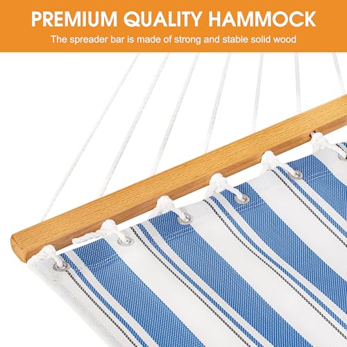 Lazy Daze Hammocks Quick Dry Hammock with Spreader Bar Textliene Fabric Double 2 Person Hammock with Chains Outdoor Patio Poolside Backyard Beach 450 lbs Capacity, Blue Stripes - color: Blue Stripes
