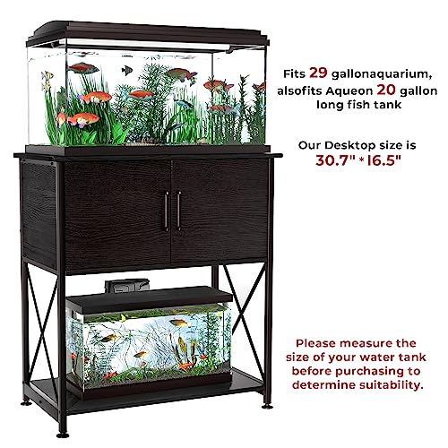 Herture 20-29 Gallon Aquarium Stand Metal Frame Fish Tank Stand with Cabinet Storage, for 20 Gallon Long Aquarium,30.7" L*16.5" W Tabletop,330LBS Capacity Black PG01YGB - color: Black, size: 20-29 Gallon