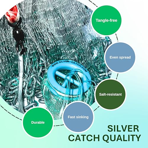 Cast Nets 4.5ft-10ft Radius|3/8",1/2",1" Mesh for Fishing with Chain Bottom, Salt Water Casting Fishing Net Gear, Easy Throw Nets Fishing Bait - Elite Series - size: 5' Radius | 3/8" Mesh