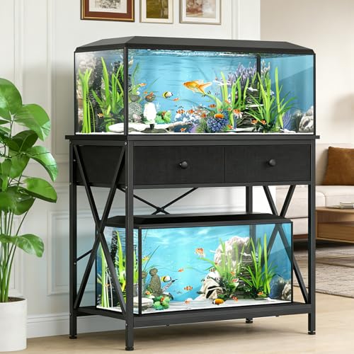 Fish Tank Stand 40 Gallon: Sturdy Aquarium Stand with Accessories Storage - Metal Fish Tank Table for 40-50 Gallon Reptile Breeder Turtle Terrarium - 35"X19.54" Weight Capacity 660 lbs - color: Black, size: 40-50 Gallon