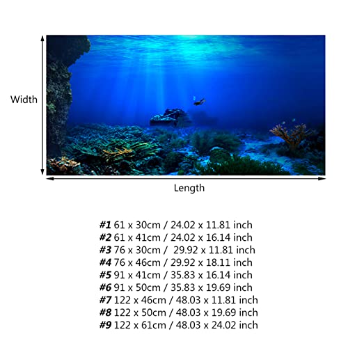 Ymiko Aquarium Poster, 3D Effect Underwater Background S R Thicken PVC Adhesive Static Cling Backdrop Fish Tank Decorative Paper (122 * 46cm)