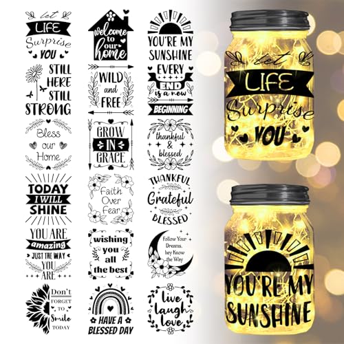 GLOBLELAND 18 Sheets Blessing Phrase Rub on Transfer 3.9x3.6inch Wishes Words Home Decals Leaves Flower Rainbow Cup Transfer Decals for Furniture Vase Glass Art Crafts Decorations - style: Blessings