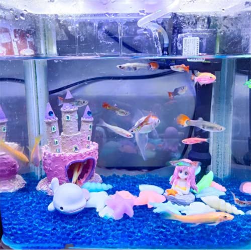 Small Cartoon Aquarium Castle Decor, Mini Cute Pink Castle Hide Cave Hideouts for Small Fishes Shrimp Crab Fish Larvaes Cichlid, Princess Style Castles Statue Birthday Party Table Decor - 11 x 8 cm