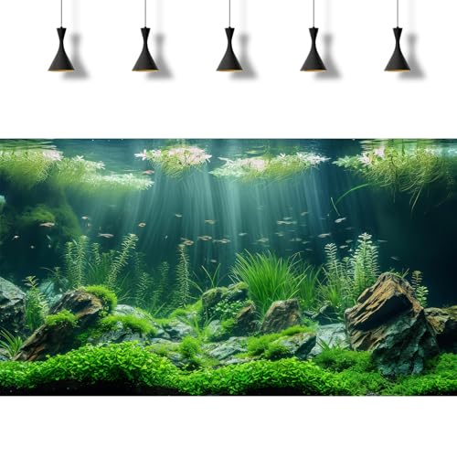 2 Packs Underwater Aquarium Background Lush Green Aquatic Plants Fish Tank Background Undersea Stone with Moss Tropical Reptile Tank Backgrounds Under The Sea World Aquarium Backgrounds 36x18in - color: Dark Green, size: 36(W)x18(H)in