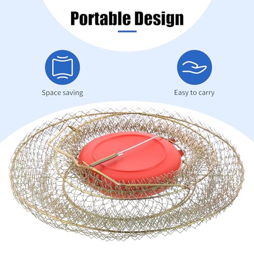 Floatable Galvanized Steel Wire Fish Baskets, Collapsible Floatable Wire Fish Baskets,Portable Fishing Basket Fishing Net Cage (1)