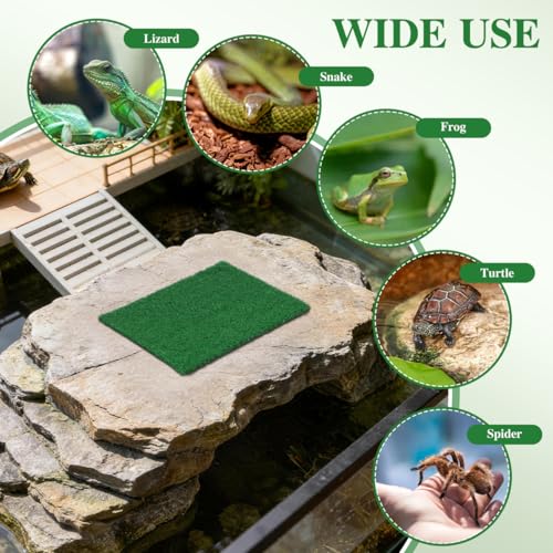 Toyvian 9.83" Turtle Basking Platform Artificial Grass Turf Square Mat, Non-Slip Cuttable Reptile Tank Accessory for Aquatic Turtles, Lizard, Snake, Turtle Tank Accessories & Aquarium Grass Decor