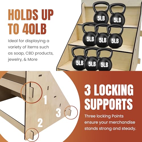 Torched Wooden Portable Retail Table Display Stand Countertop 3 Step Riser Craft Shows, Farmers Markets Tradeshows… (Natural) - color: Natural