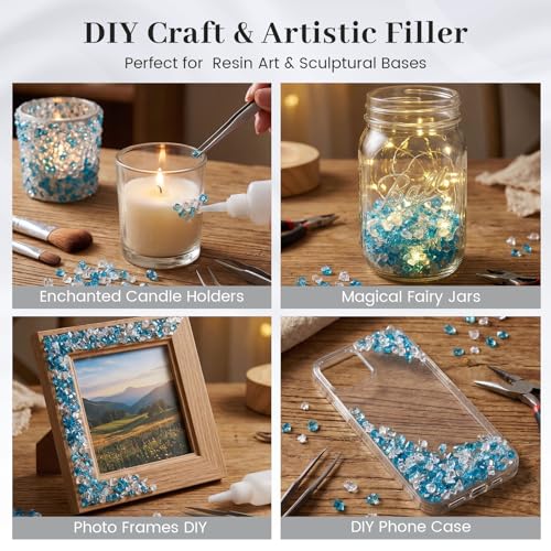 DomeStar 4200PCS Fake Ice Rocks, Mini Fake Clear and Blue Acrylic Crushed Ice Rocks for DIY Craft Wedding Vase Fillers（0.33" x 0.23"） - color: Clear and Blue