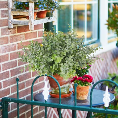 RECUTMS 8 Bundles Artificial Greenery Plants Stems Outdoor Fake Eucalyptus Plants Boxwood Bushes for Summer Spring Farmhouse Office Vase Centerpiece Indoor Graduation Wedding Decoration(Dusty Green)