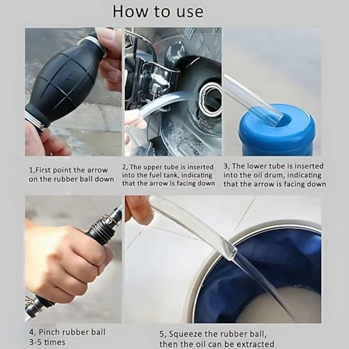 High Flow Siphon Hand Pump Portable Manual Car Fuel Transfer Pump for Gas Gasoline Petrol Diesel Oil Liquid Water Fish Tank with 1M Siphon Hose