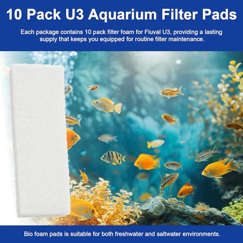 Aquarium Filter Bio Foam Pads Compatible with Fluval U3 Underwater Filter, A487 Replacement Filter Foam for Fish Tank, Filter Sponge Media for Freshwater and Saltwater Tanks, 10 Pack