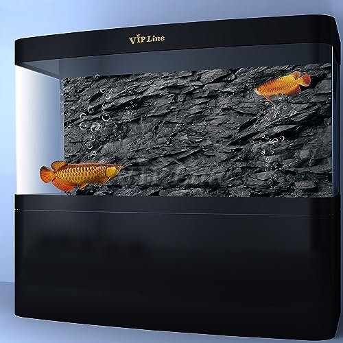 VIP. LINE 3D Effect Black Stone Texture Aquarium Background Poster Fish Tank Backdrop Decorations PVC Background (30" x 12"/ 76 x 30cm) - size: 30" x 12"/ 76 x 30cm