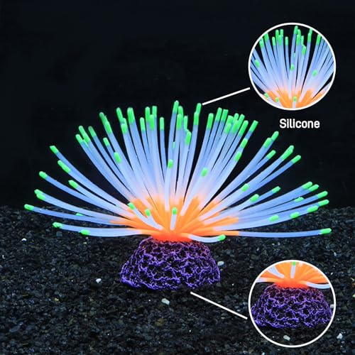 Fluorescent Rainbow Sea Urchin Aquarium Decor - Glows Under Blue Light, Weighted Silicone Ornament for Fish Tank with Swaying Spines, Saltwater & Freshwater, Vibrant Aquascape Centerpiece (Green) - color: Green