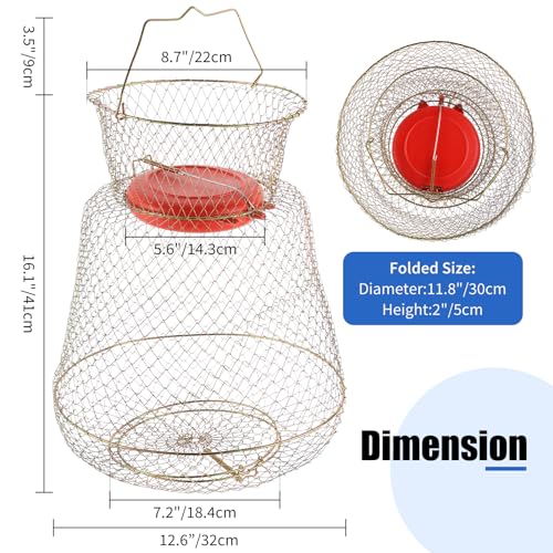 Floatable Galvanized Steel Wire Fish Baskets, Collapsible Floatable Wire Fish Baskets,Portable Fishing Basket Fishing Net Cage (1)