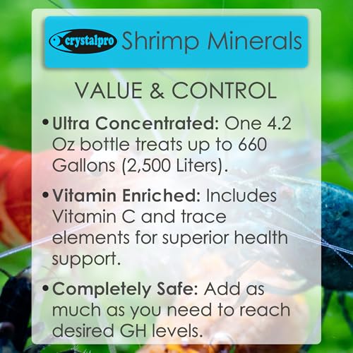 Crystalpro Shrimp Minerals 4.2 Oz – Liquid Aquarium Salt & Trace Elements for Freshwater Shrimp Tanks – Supports Caridina & Neocaridina – Molting & Breeding Additive – Invertebrate Tank Conditioner - size: 125 ml