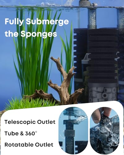 Pawfly Aquarium Sponge Filter, Fish Tank Filter, Submersible Small Aquarium Filter with Double Foams & Ceramic Rings, Quiet Bio Sponge Filter for 15-55 Gallon Tanks(Air Pump Not Included)