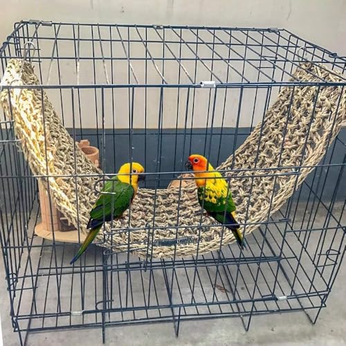 Bird Seagrass Mat 30" × 7" Parrot Natural Grass Woven Net Hammock Parakeet Climbing Rope Ladder Mat Chew Toys Cage Accessories for Pigeon Macaw Cockatiel Conure Budgie Cockatoo Rat Bearded Dragon - size: 30" x 7"