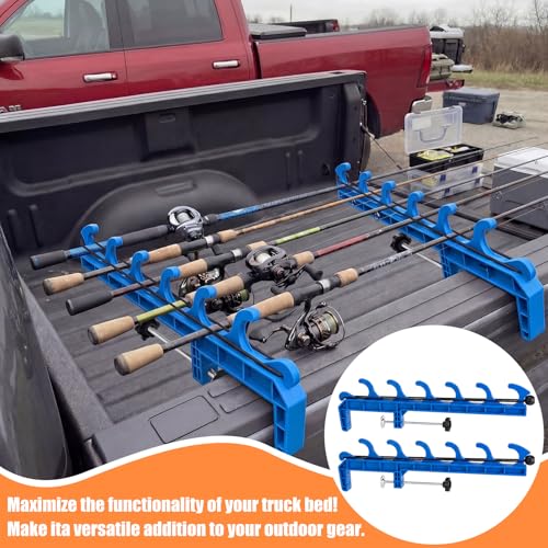 2 Sets Truck Bed Fishing Rod Holder, Holds 4 Rods, Fits 2.36" Thick Rails, Easy Install Kayak & Fly Rod Storage Rack - color: Blue, style: 6 Holes