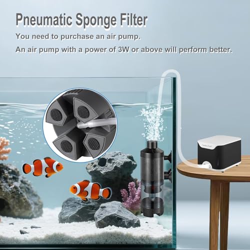 Carefree Fish Aquarium Sponge Bubble Filter with Fish Poops Collector Quiet for 8~20Gal Fish Tank for Saltwater and Freshwater(Not Include Air Pump) - size: M(8~20Gal)