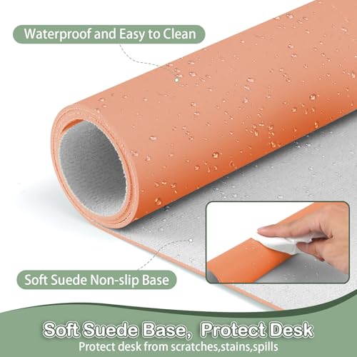Boutilon Leather Desk Pad Protector,Non-Slip Mouse Pad,Laptop Desk Pad,Office Mouse Mat,Waterproof Leather Desk Blotter,Desk Writing Pad for Office and Home (S-Orange Pink,24"x 14") - color: Orange Pink, size: S 24" x 14"