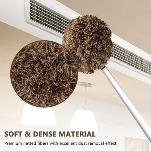 Ceiling Fan Cleaner Duster Reusable Microfiber Ceiling Fan Blade Cleaner Removable Duster with Extension Pole Adjusts 13 to 49.7 Inch for Cleaning Walls Furniture Door Window Top (Beige Brown) - color: Beige Brown