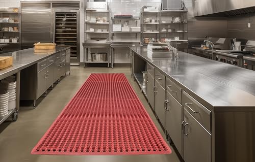 Rhino Mats, K-Series Comfort Tract Anti-Fatigue Drain-Thru Beveled Floor Mat, Drainage Non-Slip Grease-Resistance for Kitchen, Restaurant, Pool, Gym, Bar or Patio (Terra Cotta, 3' x 15' x 0.5") - size: 3' x 15' x 0.5" Terra Cotta